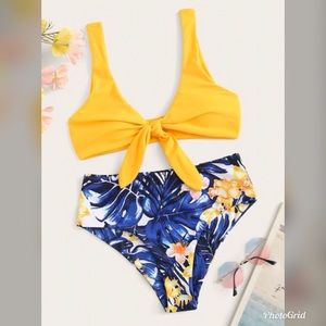 Knot Front top with tropical bikini set